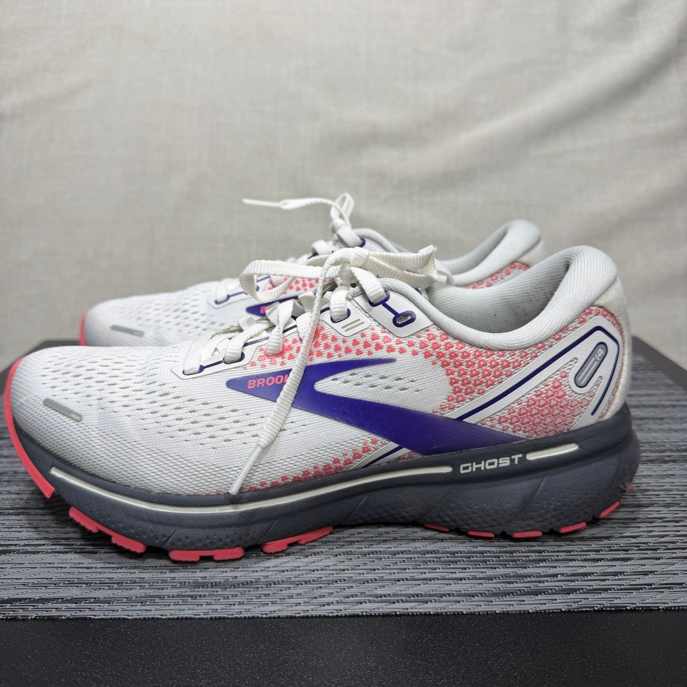 Brooks Ghost 14 Shoes - Womens 7.5 - White Purple Coral 1203561B192 Running Gym